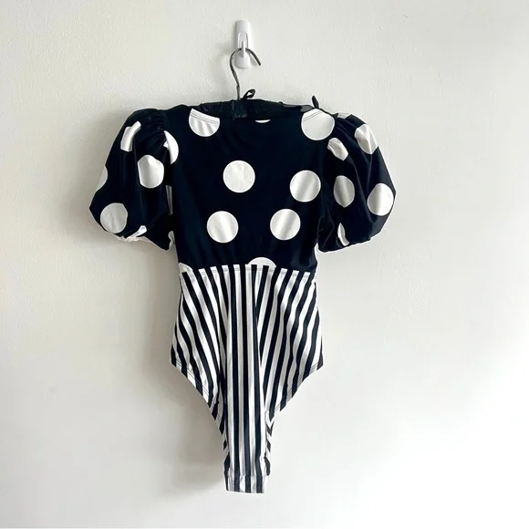 Tabitha Brown x Target Retro Polka Dot Black and White One Piece Swimsuit - Picture 2 of 5